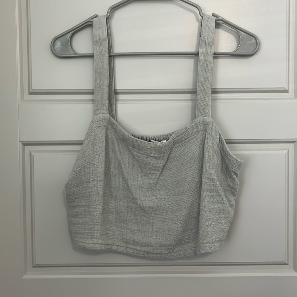 Madewell linen crop top light green color